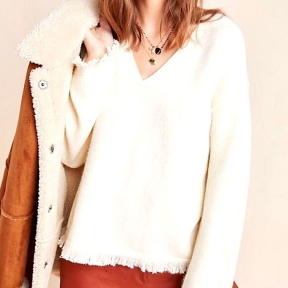 Anthropologie Joy Fringed V-Neck Sweater Size S - Picture 3 of 7